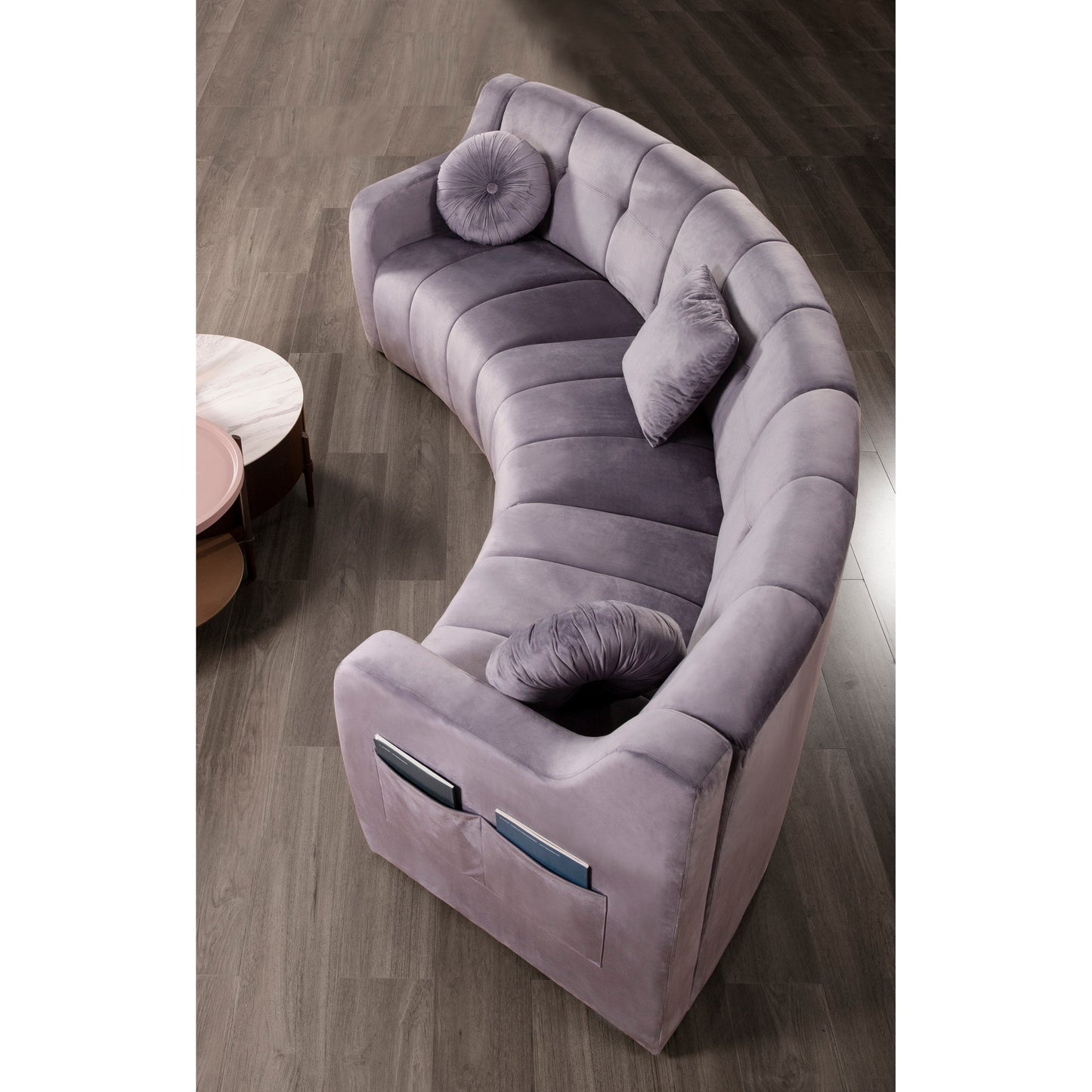 Canapé de sol modulaire symétrique incurvé en velours sans pieds - 127