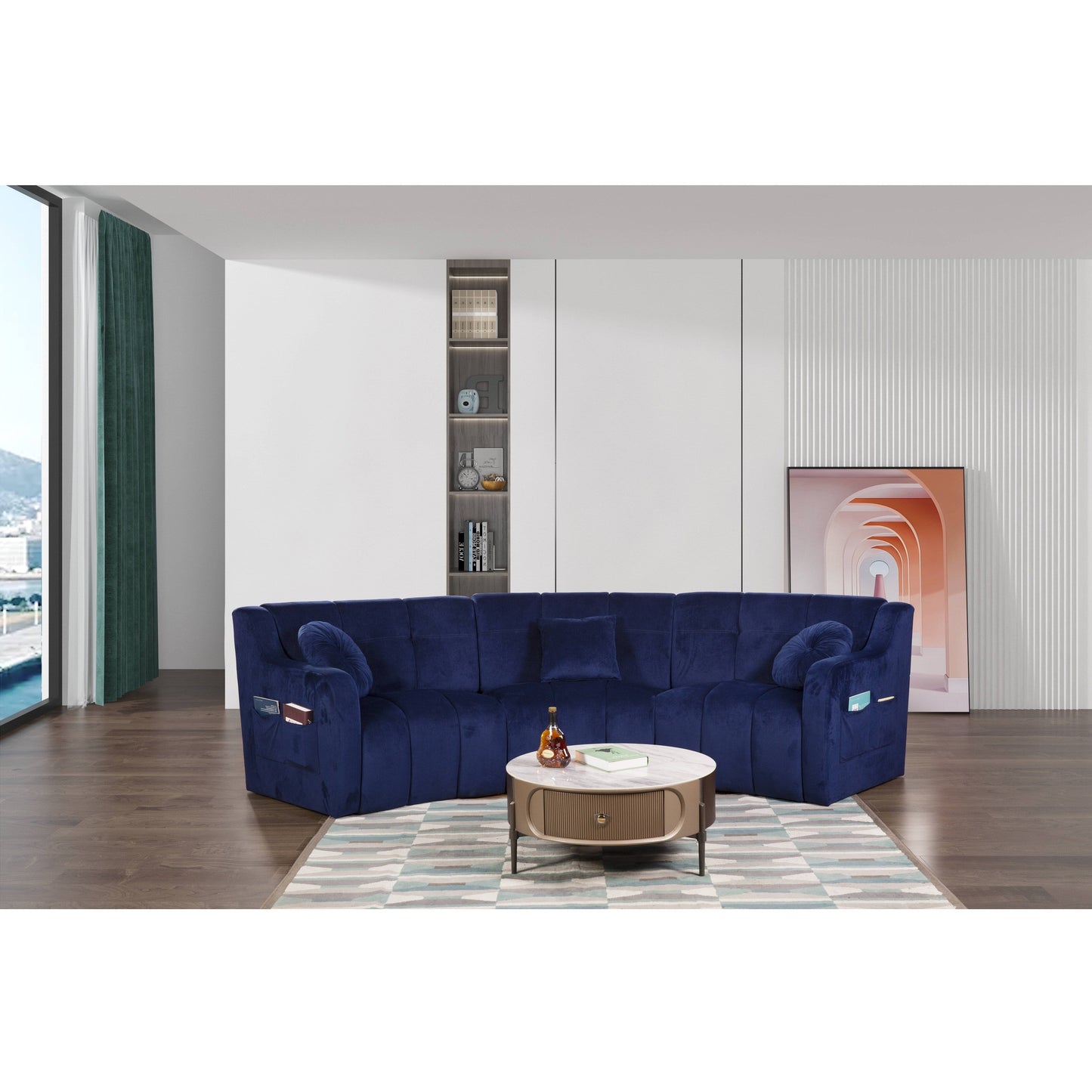 Canapé de sol modulaire symétrique incurvé en velours sans pieds - 127