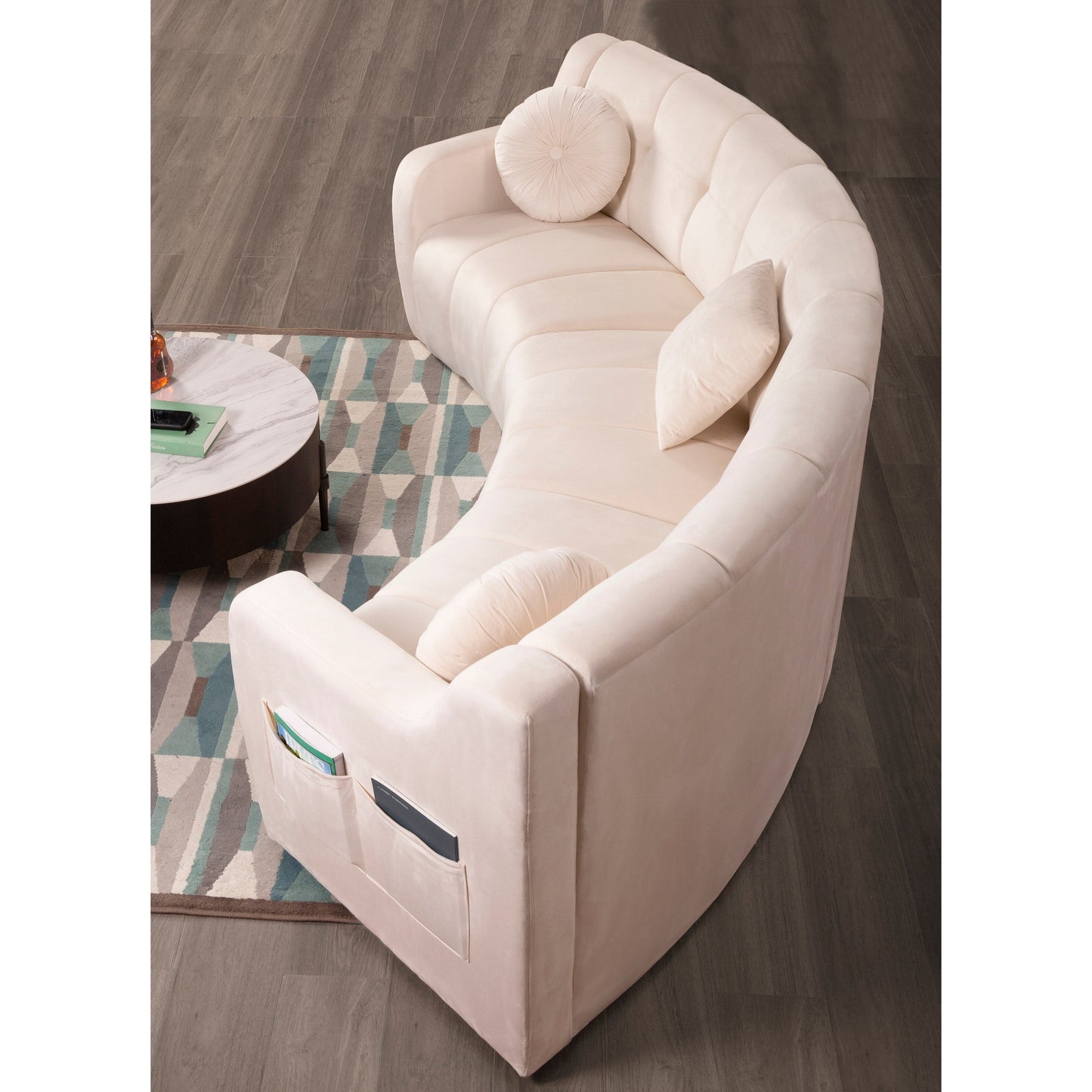 Canapé de sol modulaire symétrique incurvé en velours sans pieds - 127