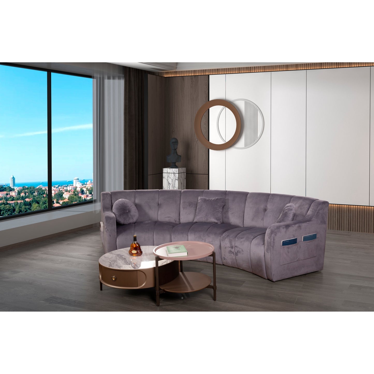 Canapé de sol modulaire symétrique incurvé en velours sans pieds - 127