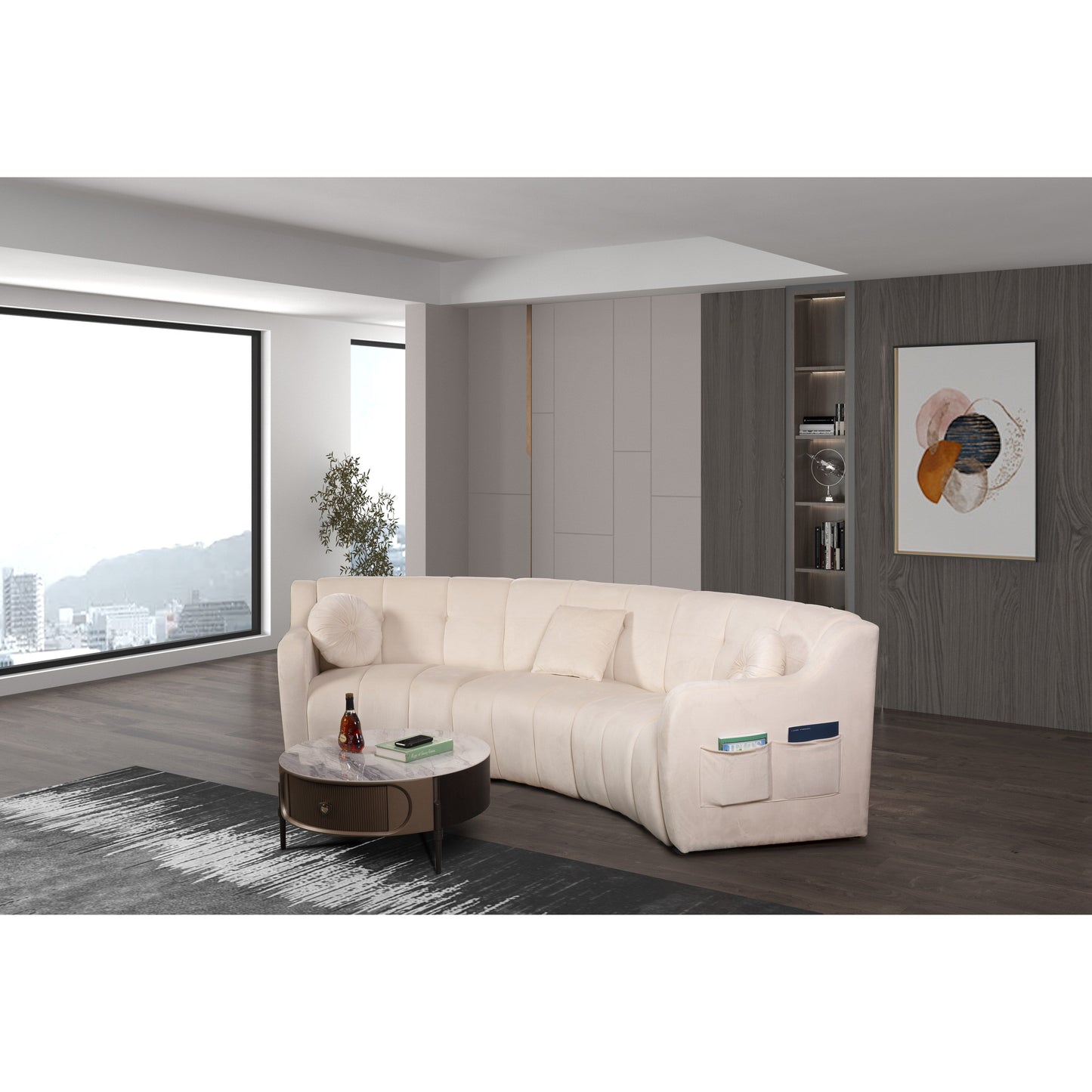 Canapé de sol modulaire symétrique incurvé en velours sans pieds - 127