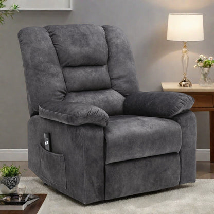 Fauteuil inclinable massant en velours avec chauffage, base pivotante à 360°, dossier et repose-pieds réglables, port USB