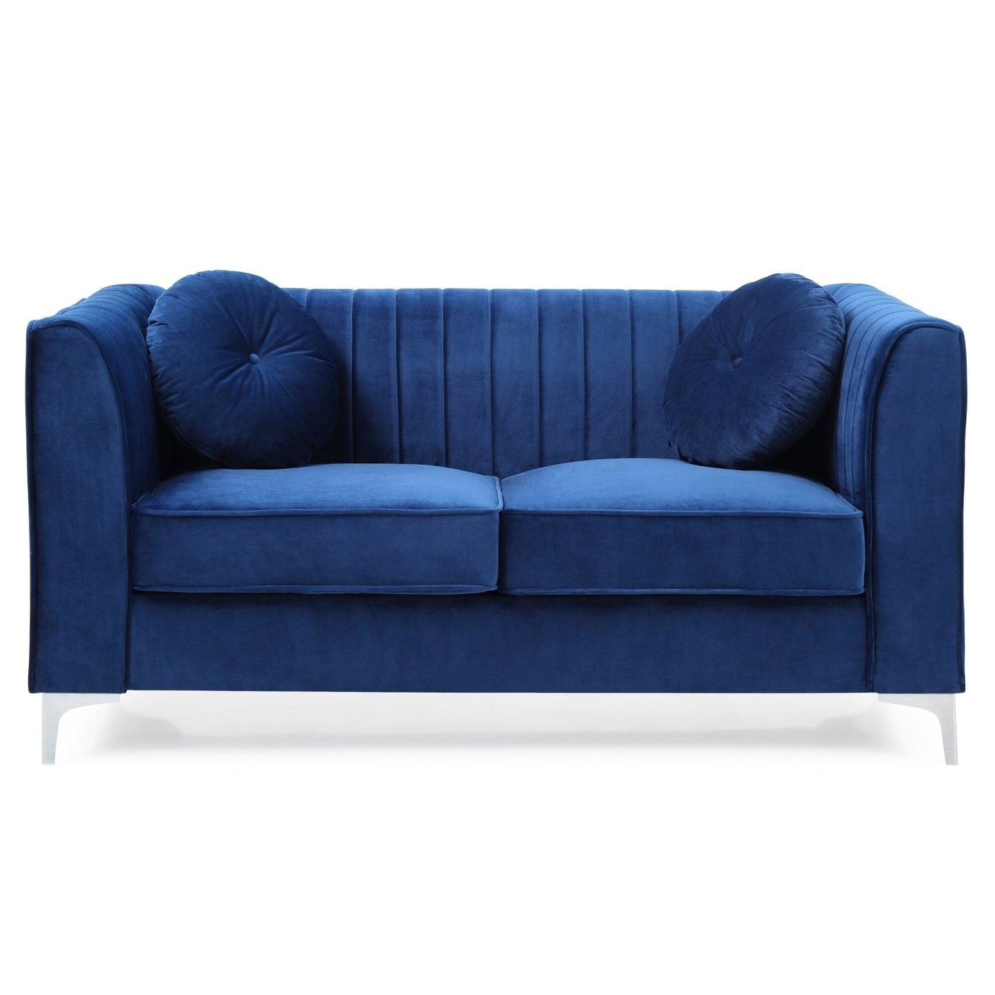 Causeuse capitonnée en velours microsuède avec coussins décoratifs - 65 - Bleu