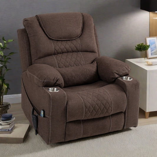 Fauteuil inclinable électrique surdimensionné en velours avec deux moteurs OKIN, inclinaison à plat à 180°, porte-gobelets et capacité de charge de 181 kg.