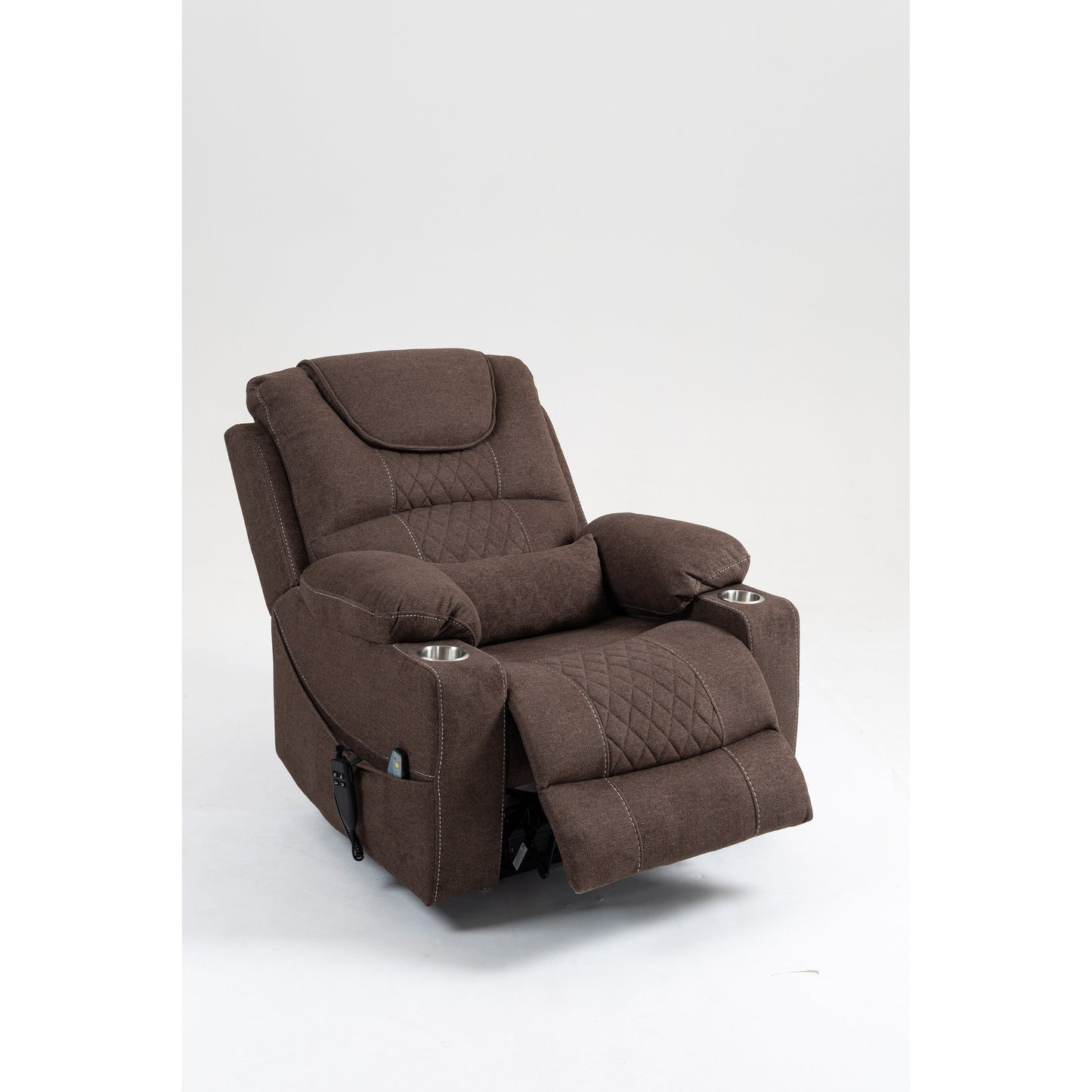 Fauteuil inclinable électrique surdimensionné en velours avec deux moteurs OKIN, inclinaison à plat à 180°, porte-gobelets et capacité de charge de 181 kg.