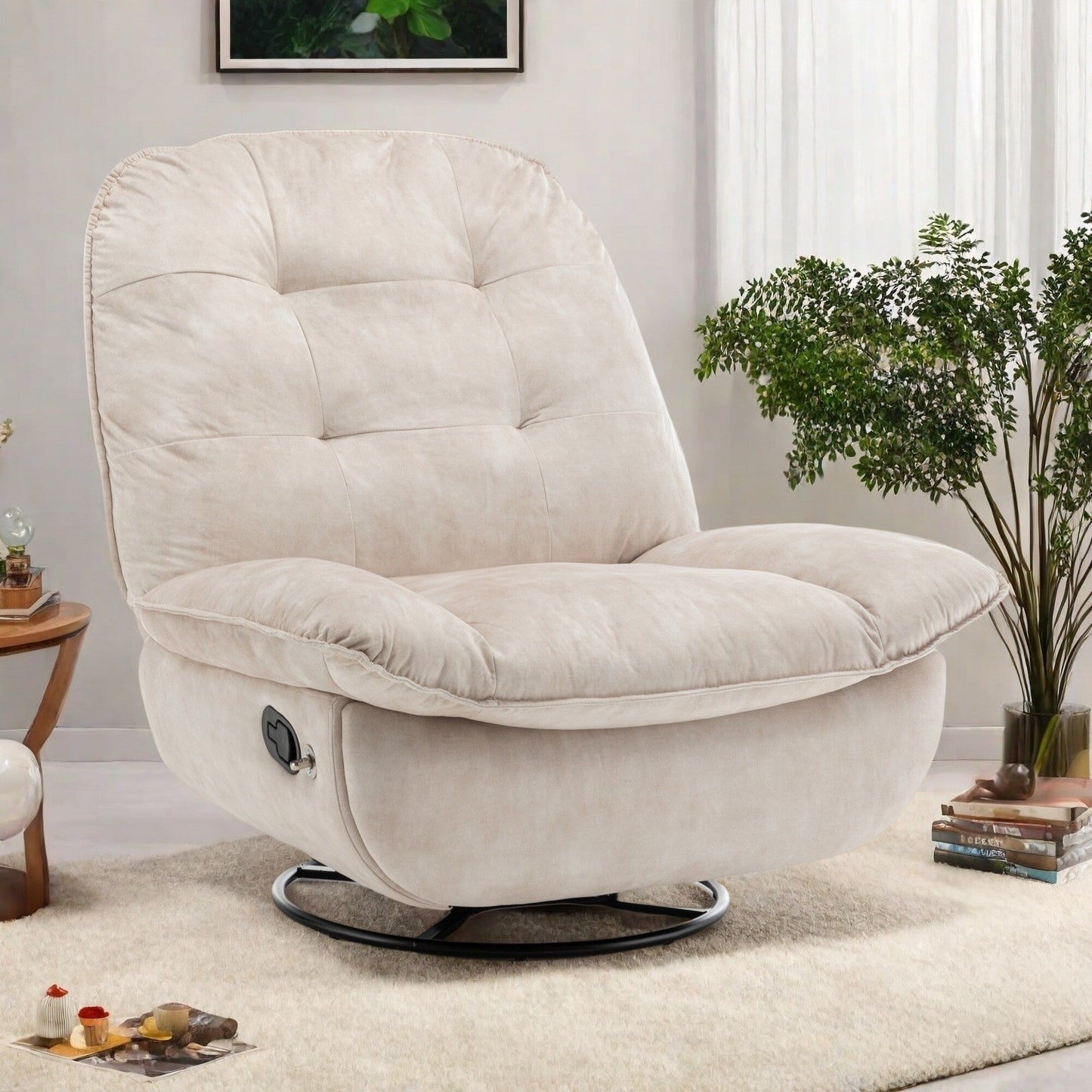Fauteuil inclinable surdimensionné en velours avec bascule, pivotant, support de téléphone amovible et rembourrage en coton doux