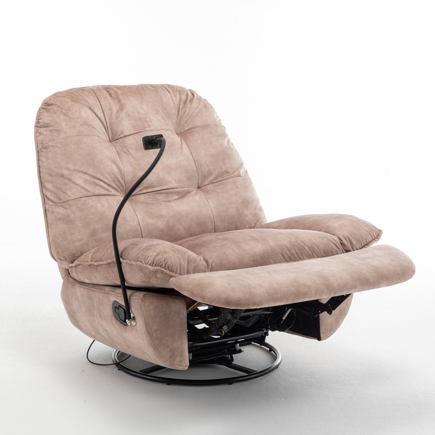 Fauteuil inclinable surdimensionné en velours avec bascule, pivotant, support de téléphone amovible et rembourrage en coton doux