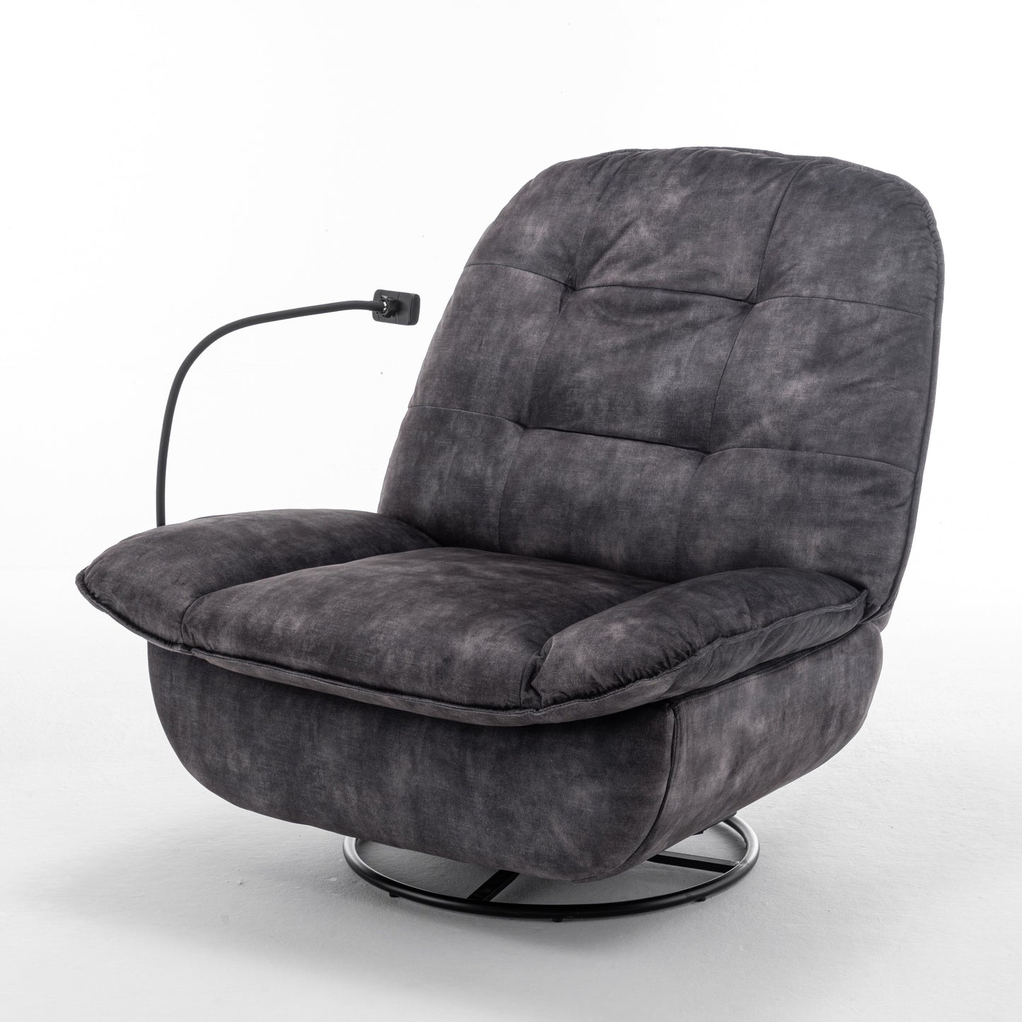 Fauteuil inclinable surdimensionné en velours avec bascule, pivotant, support de téléphone amovible et rembourrage en coton doux
