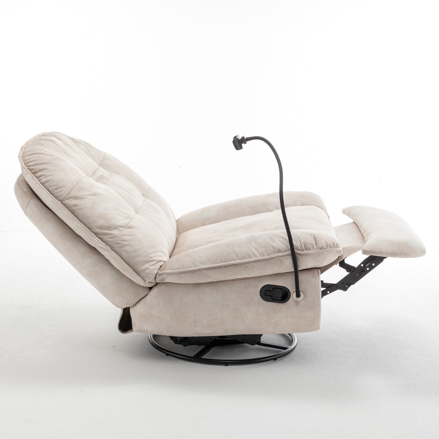 Fauteuil inclinable surdimensionné en velours avec bascule, pivotant, support de téléphone amovible et rembourrage en coton doux