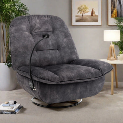 Fauteuil inclinable surdimensionné en velours avec bascule, pivotant, support de téléphone amovible et rembourrage en coton doux