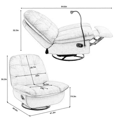 Fauteuil inclinable surdimensionné en velours avec bascule, pivotant, support de téléphone amovible et rembourrage en coton doux