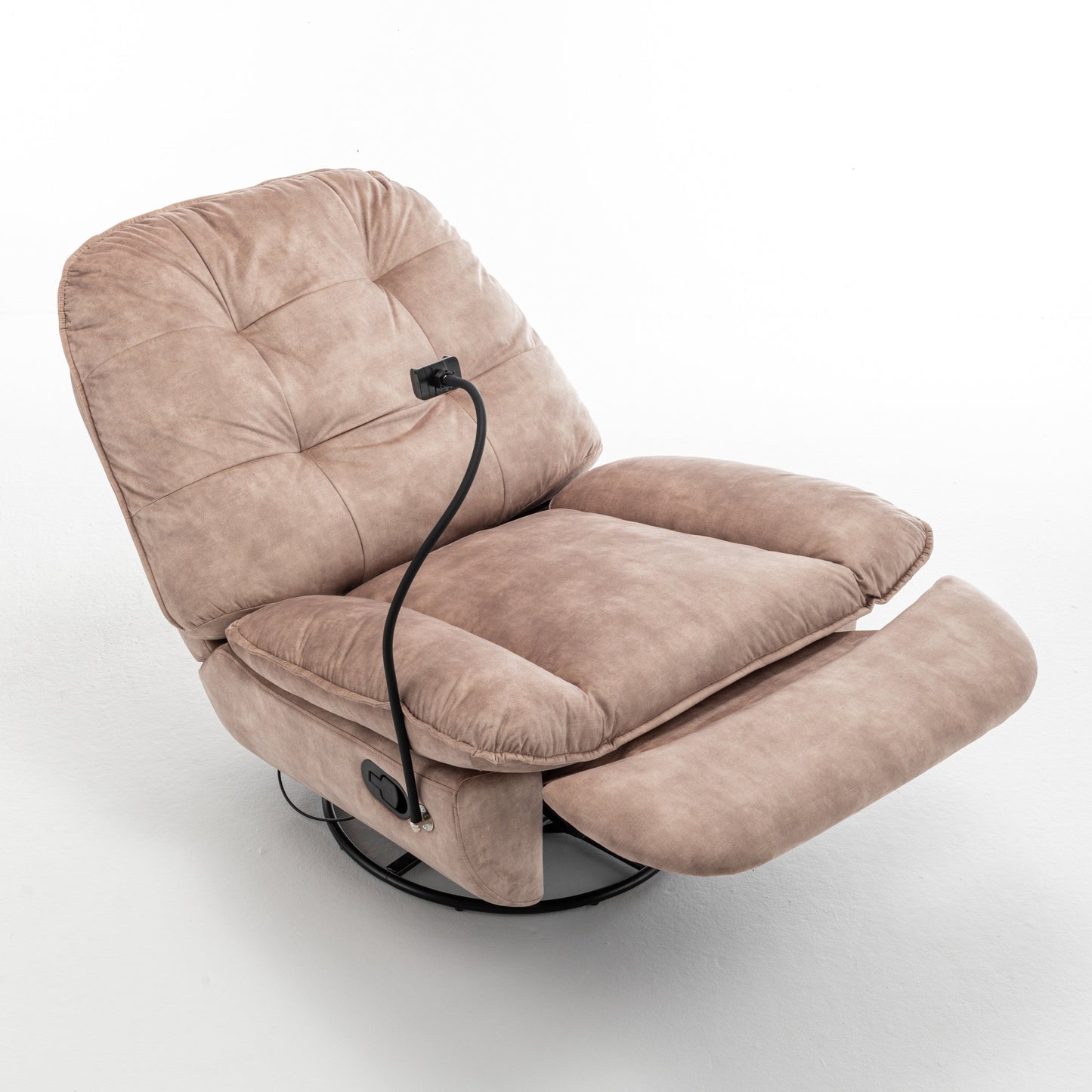 Fauteuil inclinable surdimensionné en velours avec bascule, pivotant, support de téléphone amovible et rembourrage en coton doux