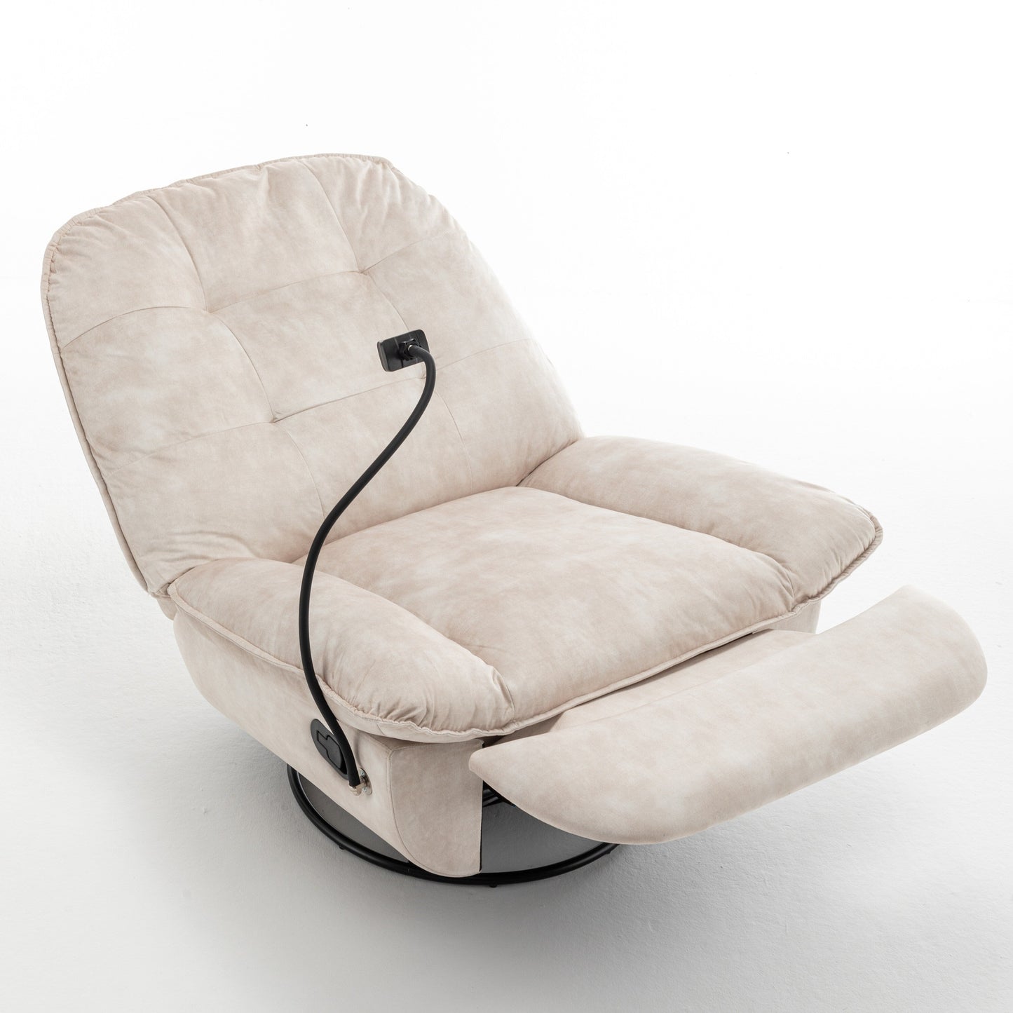 Fauteuil inclinable surdimensionné en velours avec bascule, pivotant, support de téléphone amovible et rembourrage en coton doux