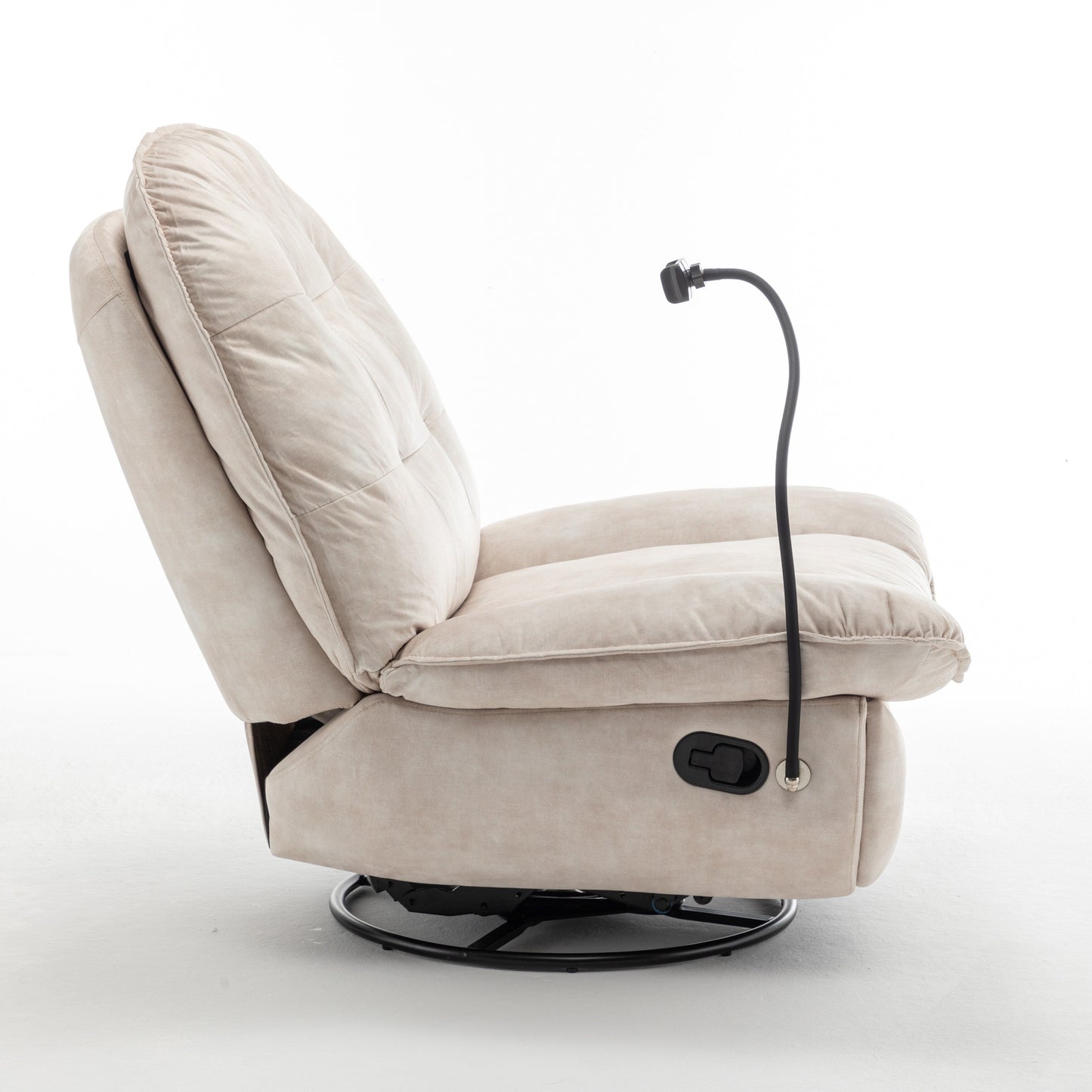 Fauteuil inclinable surdimensionné en velours avec bascule, pivotant, support de téléphone amovible et rembourrage en coton doux