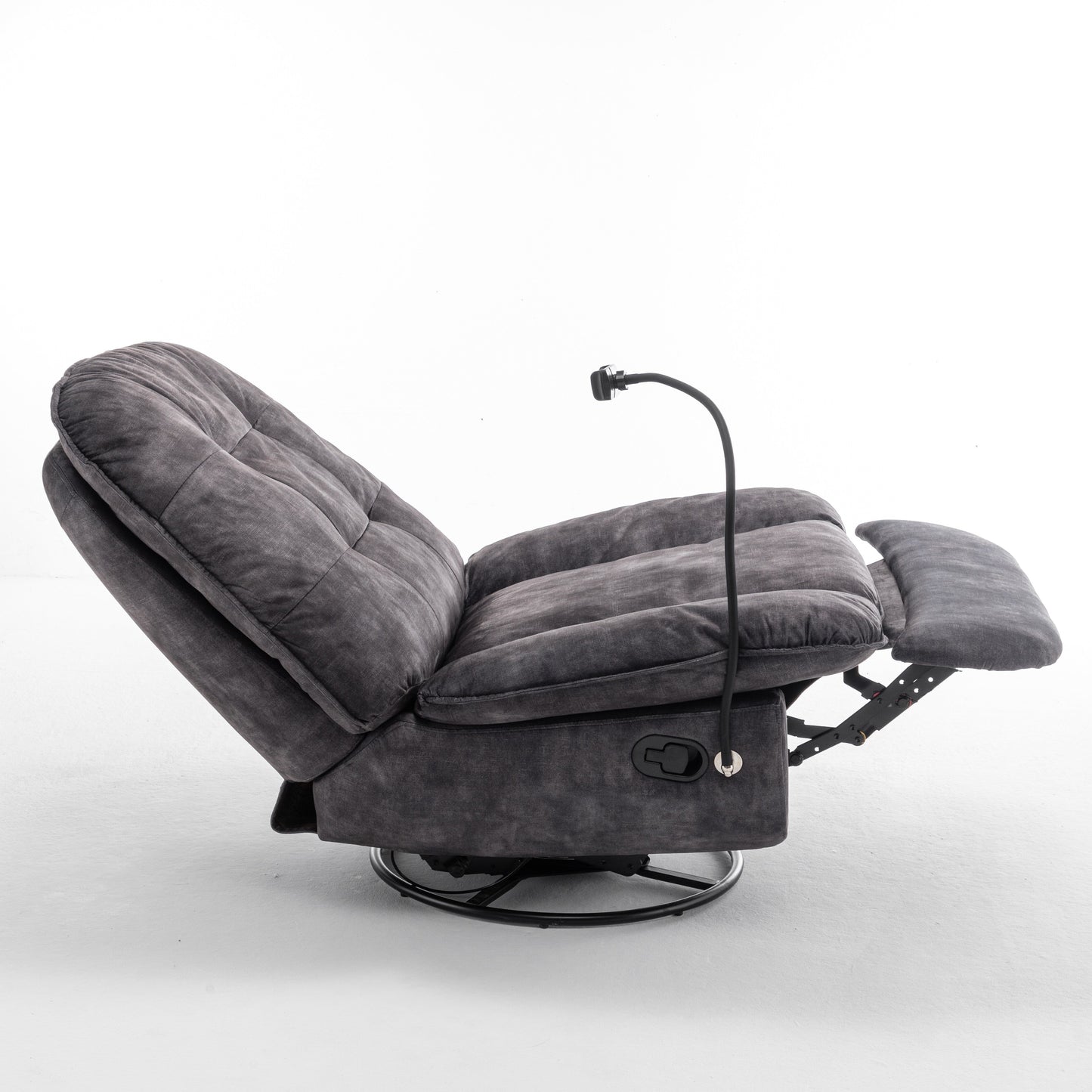 Fauteuil inclinable surdimensionné en velours avec pivot, bascule et support pour téléphone