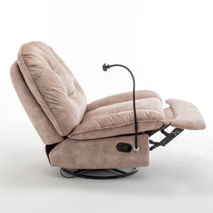 Fauteuil inclinable surdimensionné en velours avec pivot, bascule et support pour téléphone