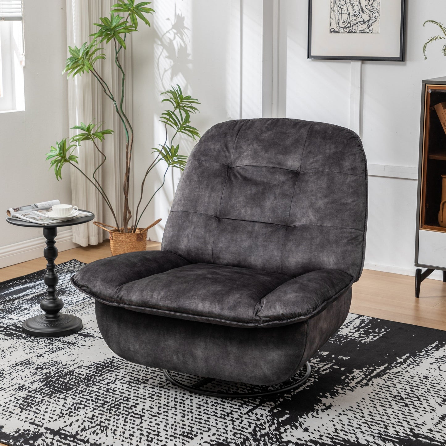 Fauteuil inclinable surdimensionné en velours avec pivot, bascule et support pour téléphone