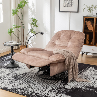 Fauteuil inclinable surdimensionné en velours avec pivot, bascule et support pour téléphone