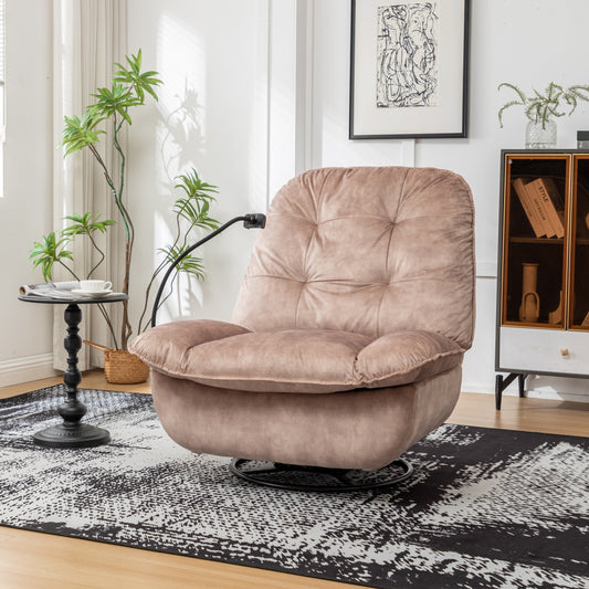 Fauteuil inclinable surdimensionné en velours avec pivot, bascule et support pour téléphone