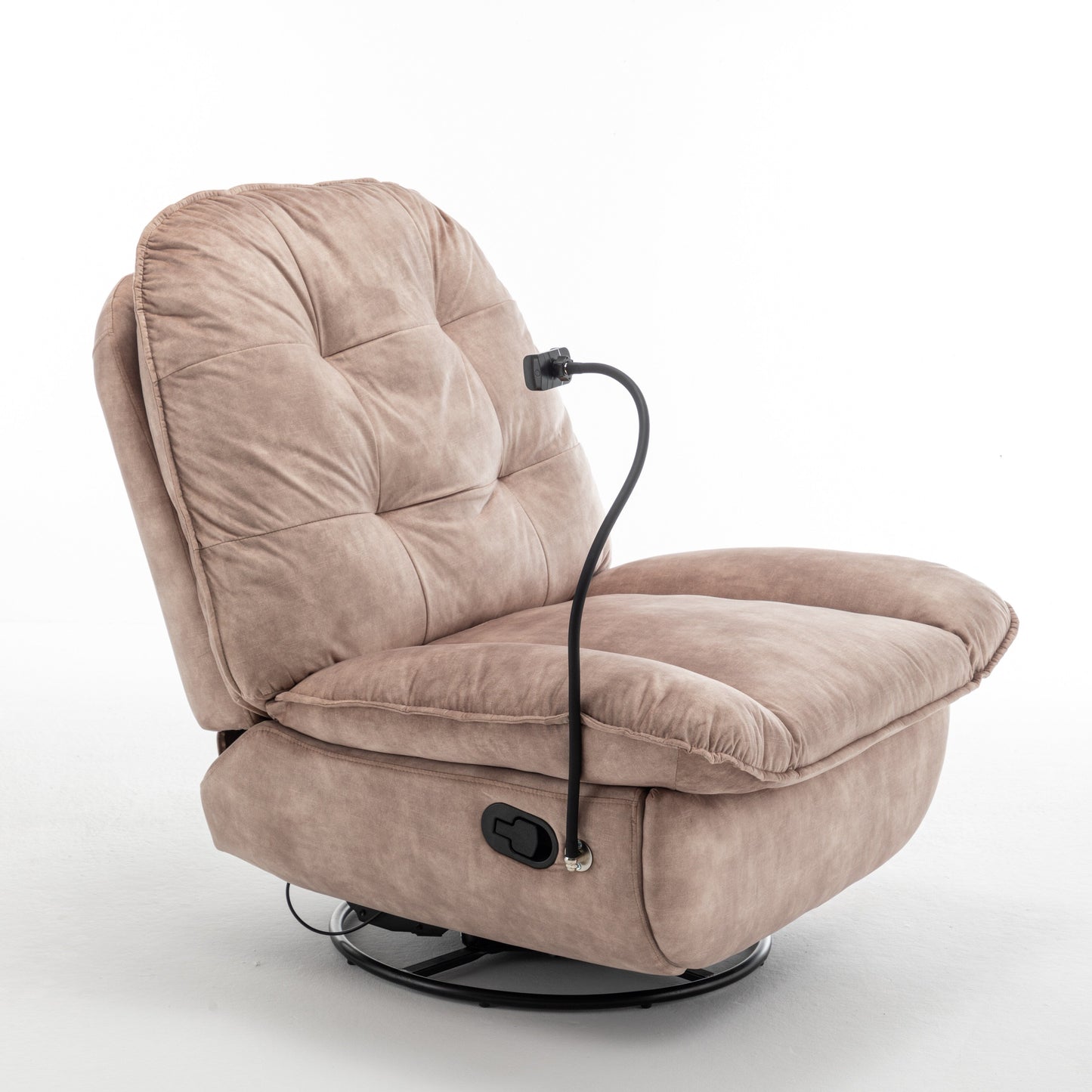 Fauteuil inclinable surdimensionné en velours avec pivot, bascule et support pour téléphone