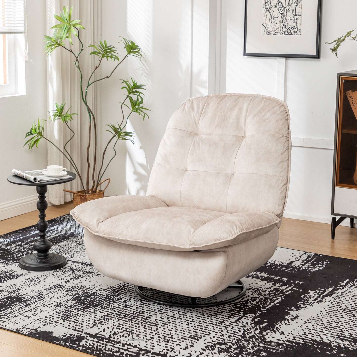 Fauteuil inclinable surdimensionné en velours avec pivot, bascule et support pour téléphone
