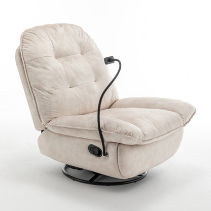 Fauteuil inclinable surdimensionné en velours avec pivot, bascule et support pour téléphone