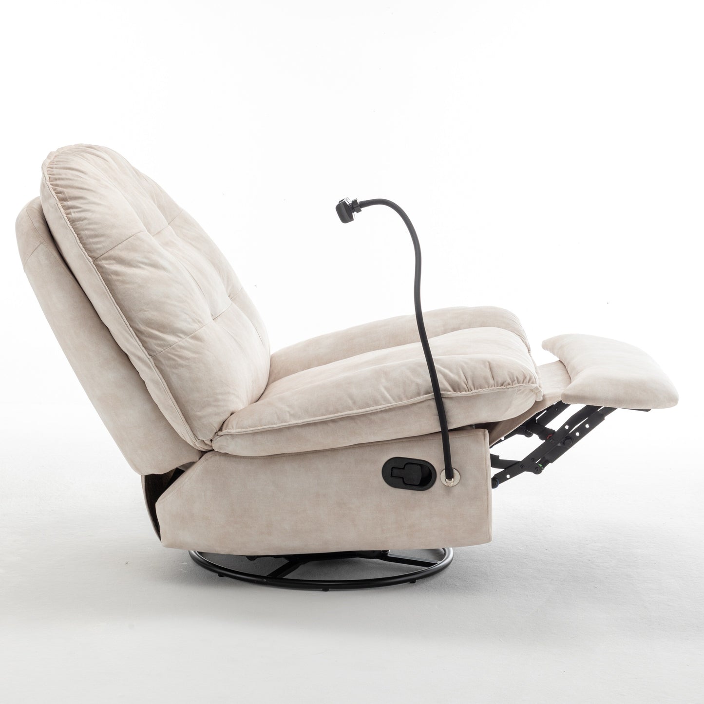 Fauteuil inclinable surdimensionné en velours avec pivot, bascule et support pour téléphone