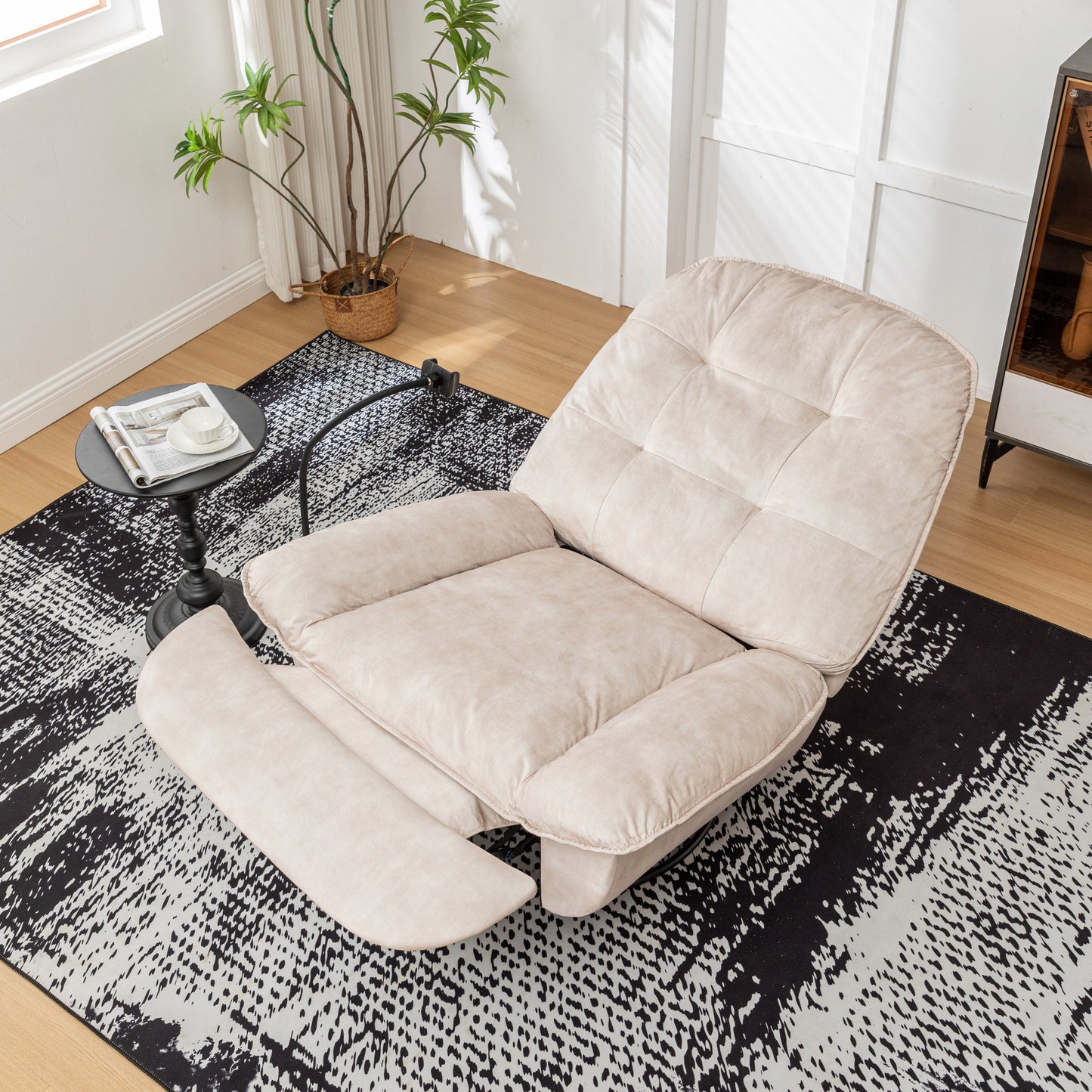 Fauteuil inclinable surdimensionné en velours avec pivot, bascule et support pour téléphone