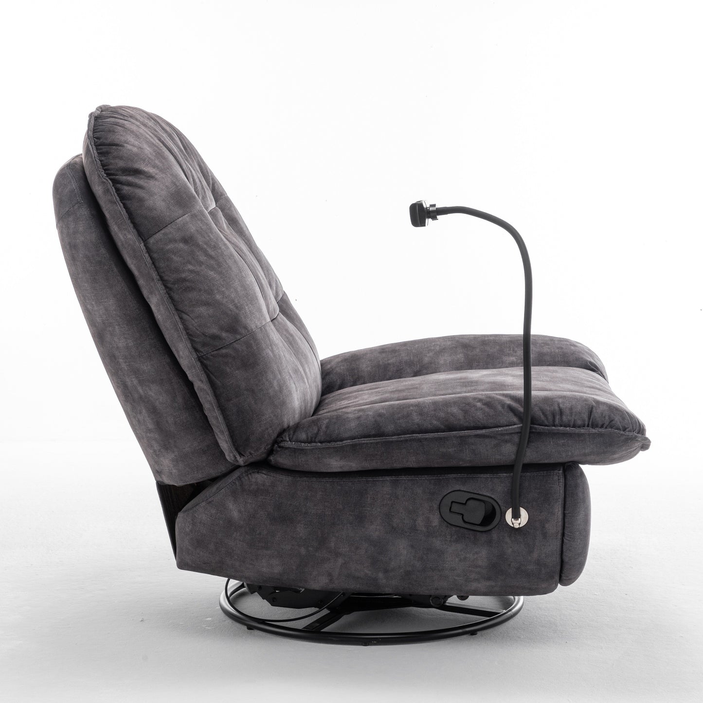 Fauteuil inclinable surdimensionné en velours avec pivot, bascule et support pour téléphone