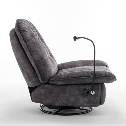 Fauteuil inclinable surdimensionné en velours avec pivot, bascule et support pour téléphone