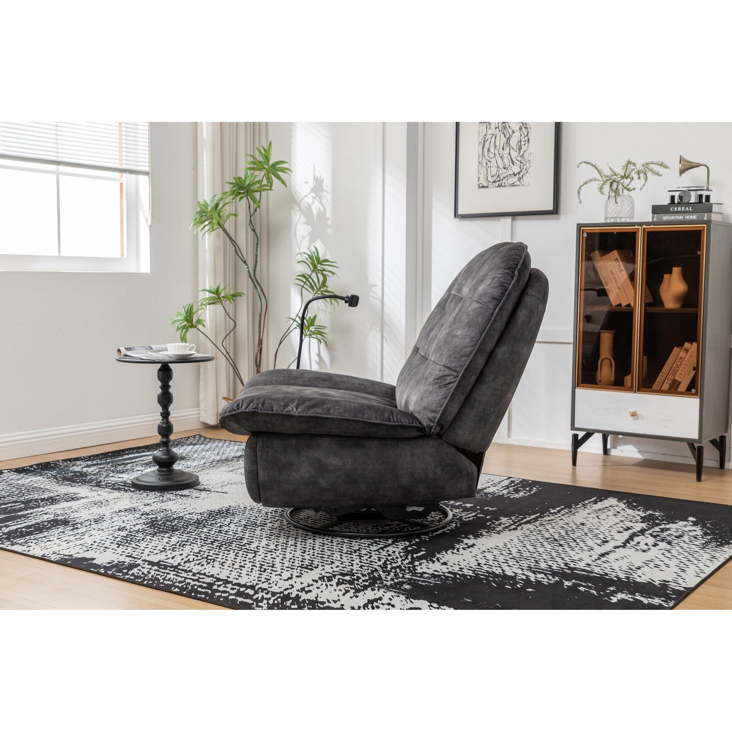 Fauteuil inclinable surdimensionné en velours avec pivot, bascule et support pour téléphone