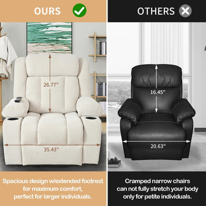 Fauteuil inclinable électrique en velours avec repose-pieds et poche