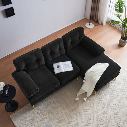 Canapés sectionnels en velours avec accoudoirs coussinés et dossier rembourré, canapés modernes en forme de L avec pieds en métal