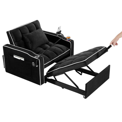 Canapé-lit simple convertible en velours avec port de chargement USB