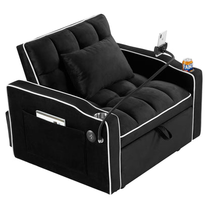Canapé-lit simple convertible en velours avec port de chargement USB
