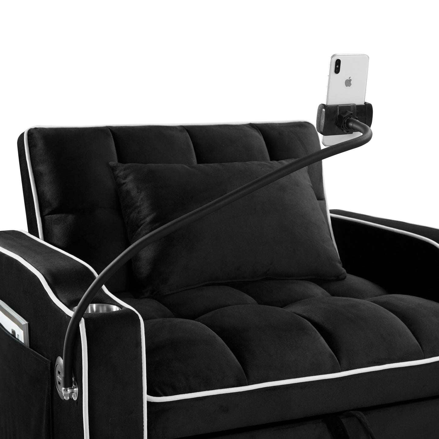 Canapé-lit simple convertible en velours avec port de chargement USB