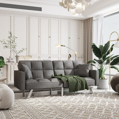 Canapé-lit en velours avec accoudoirs et 2 oreillers