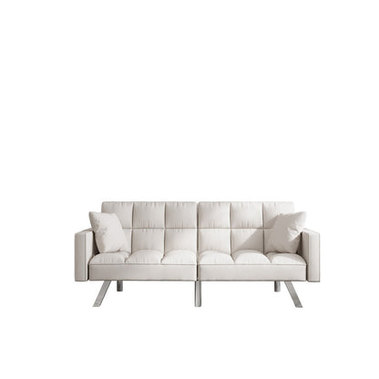 Canapé-lit en velours avec accoudoirs et 2 oreillers