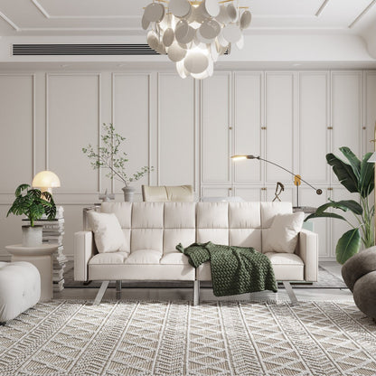 Canapé-lit en velours avec accoudoirs et 2 oreillers