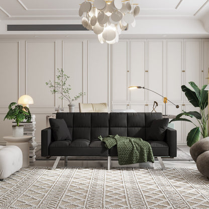 Canapé-lit en velours avec accoudoirs et 2 oreillers