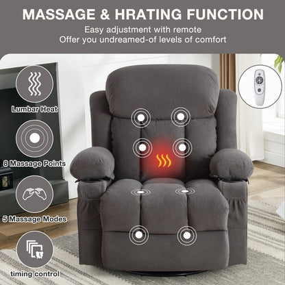 Fauteuil inclinable pivotant en velours avec massage, chauffage et port USB