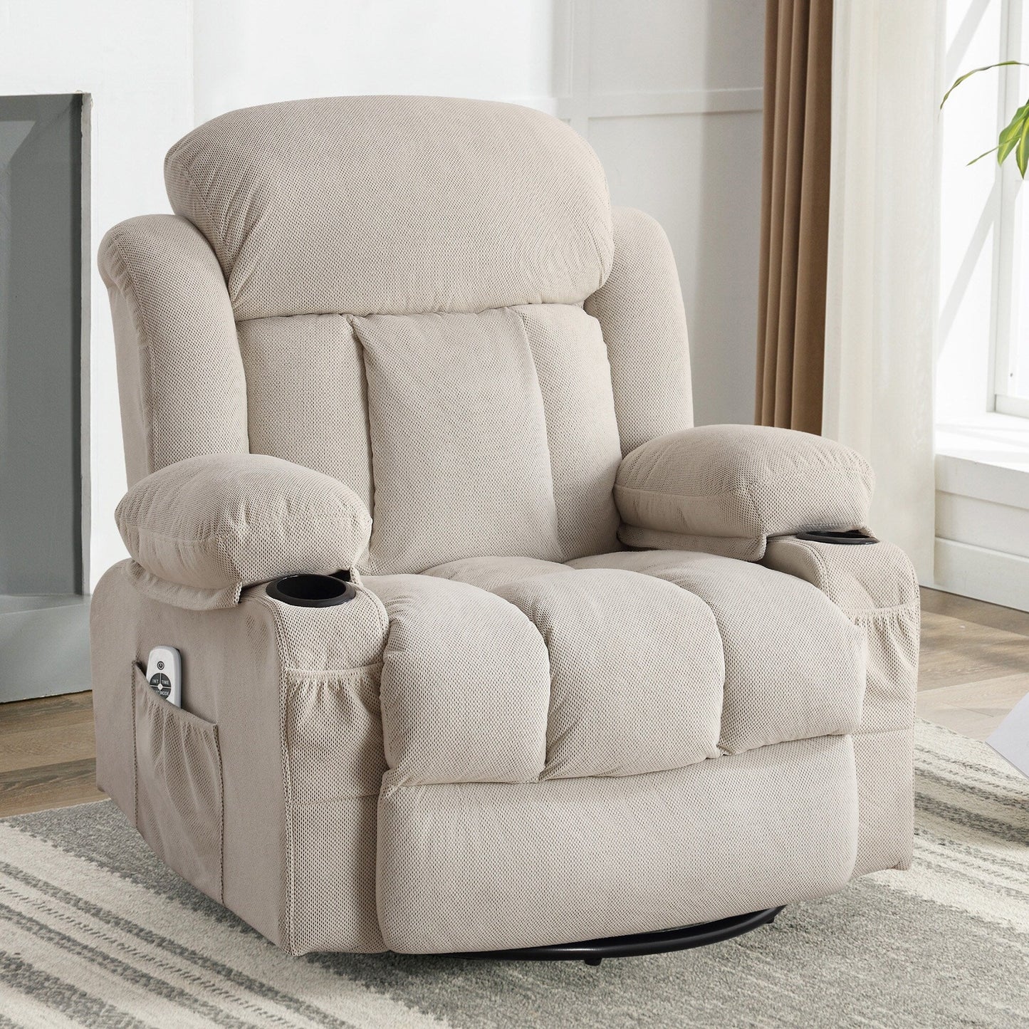 Fauteuil inclinable pivotant en velours avec massage, chauffage et port USB