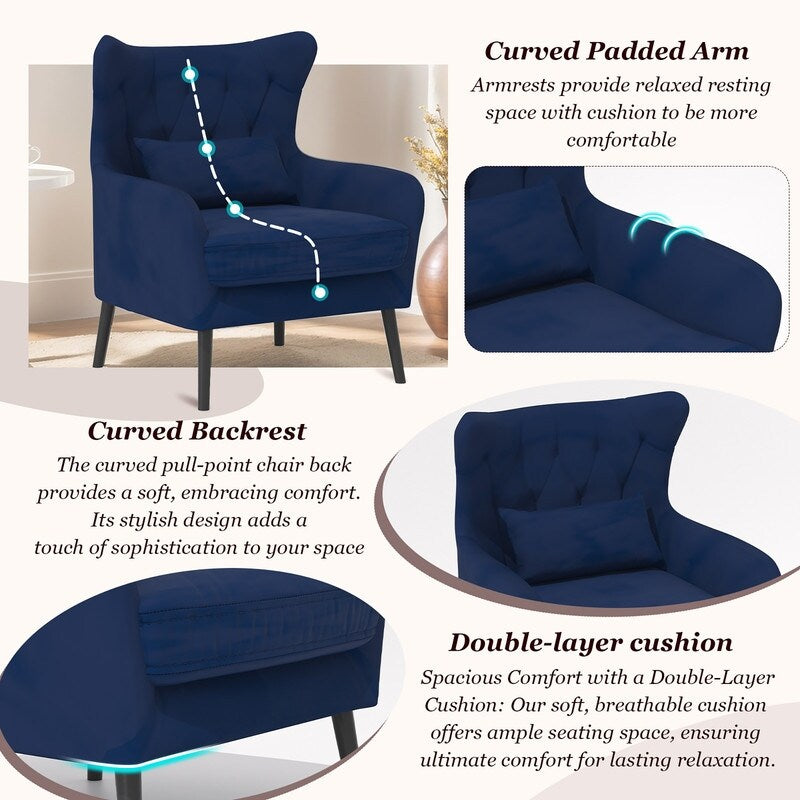 Causeuse en velours touffeté, coussin épais, pieds en métal, deux chaises d'appoint