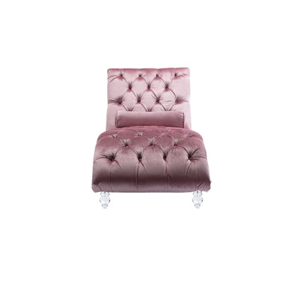 Chaise longue ergonomique en velours capitonné, inclinable en forme de S, avec coussin, garniture cloutée et pieds en acrylique pour une utilisation en intérieur