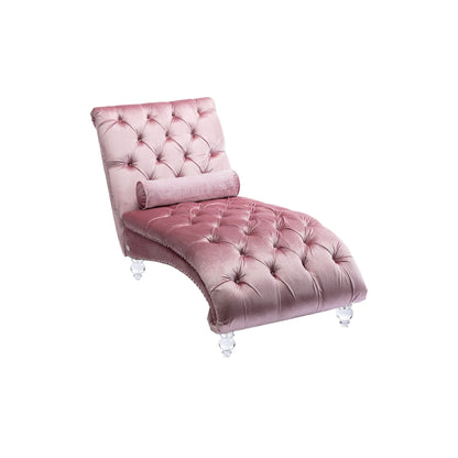 Chaise longue ergonomique en velours capitonné, inclinable en forme de S, avec coussin, garniture cloutée et pieds en acrylique pour une utilisation en intérieur