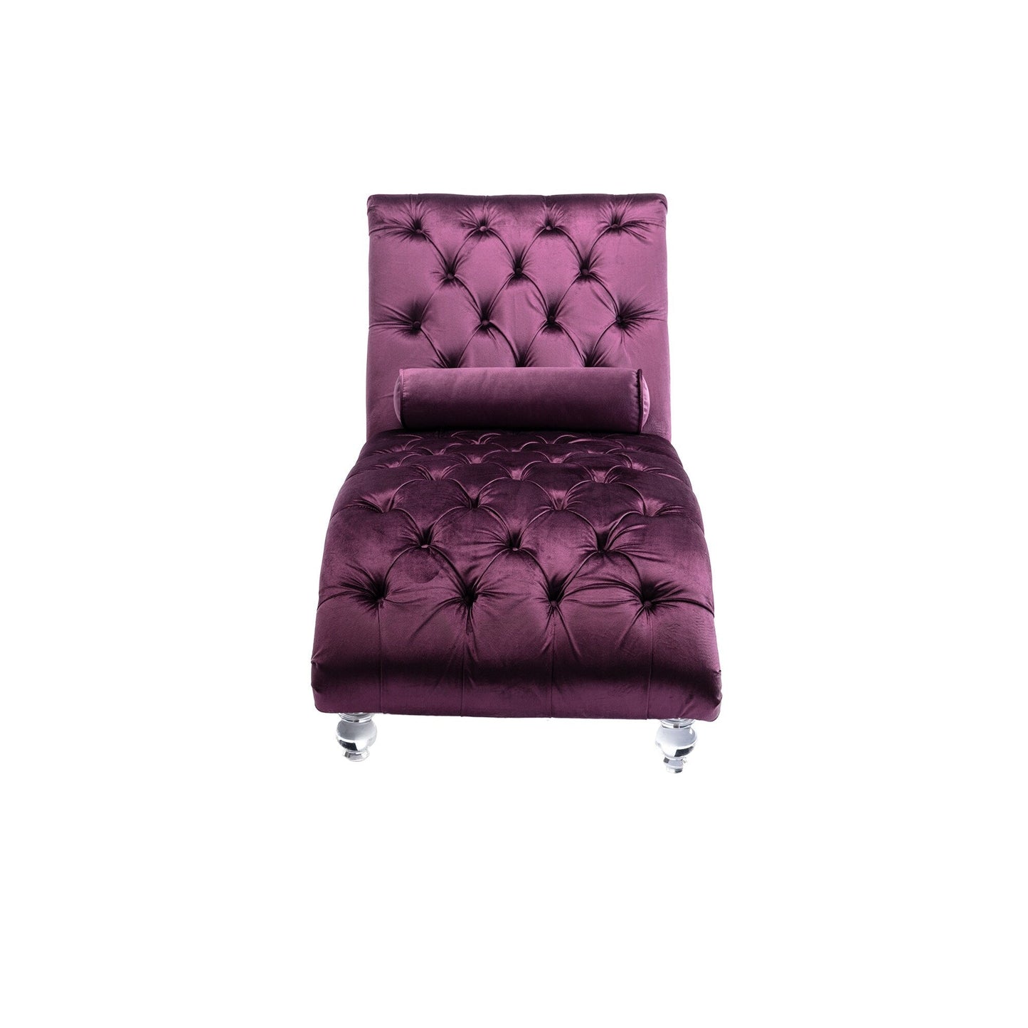 Chaise longue ergonomique en velours capitonné, inclinable en forme de S, avec coussin, garniture cloutée et pieds en acrylique pour une utilisation en intérieur