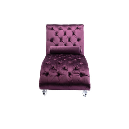 Chaise longue ergonomique en velours capitonné, inclinable en forme de S, avec coussin, garniture cloutée et pieds en acrylique pour une utilisation en intérieur