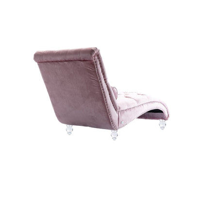 Chaise longue ergonomique en velours capitonné, inclinable en forme de S, avec coussin, garniture cloutée et pieds en acrylique pour une utilisation en intérieur