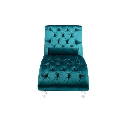 Chaise longue ergonomique en velours capitonné, inclinable en forme de S, avec coussin, garniture cloutée et pieds en acrylique pour une utilisation en intérieur