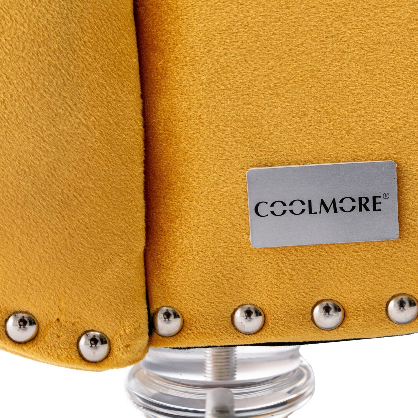 Chaise longue ergonomique en velours capitonné, inclinable en forme de S, avec coussin, garniture cloutée et pieds en acrylique pour une utilisation en intérieur